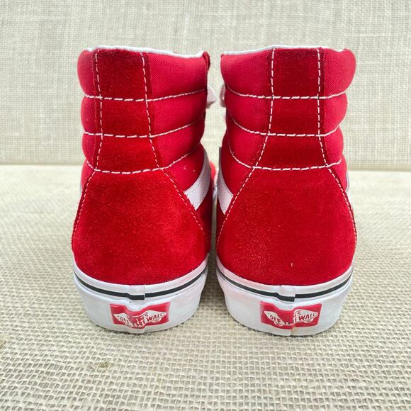 Vans Original Sk-8 Hi Shoe, Racing Red and White Leather Suede, Unisex, M6, W7.5 - Picture 7 of 12